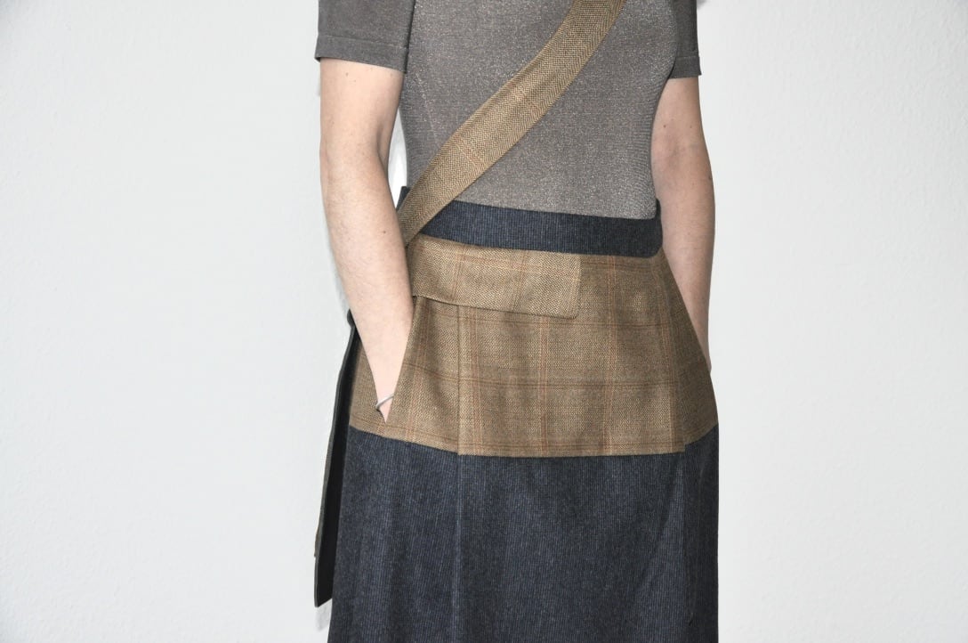 Skirt, wool form vintage man’s jacket and end of stock woolfabric, unique piece / 2018. Photo : © Claudia Hägeli